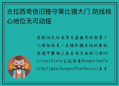 古拉西奇依旧稳守莱比锡大门 防线核心地位无可动摇 古拉西奇依旧稳守莱比锡大门 防线核心地位无可动摇